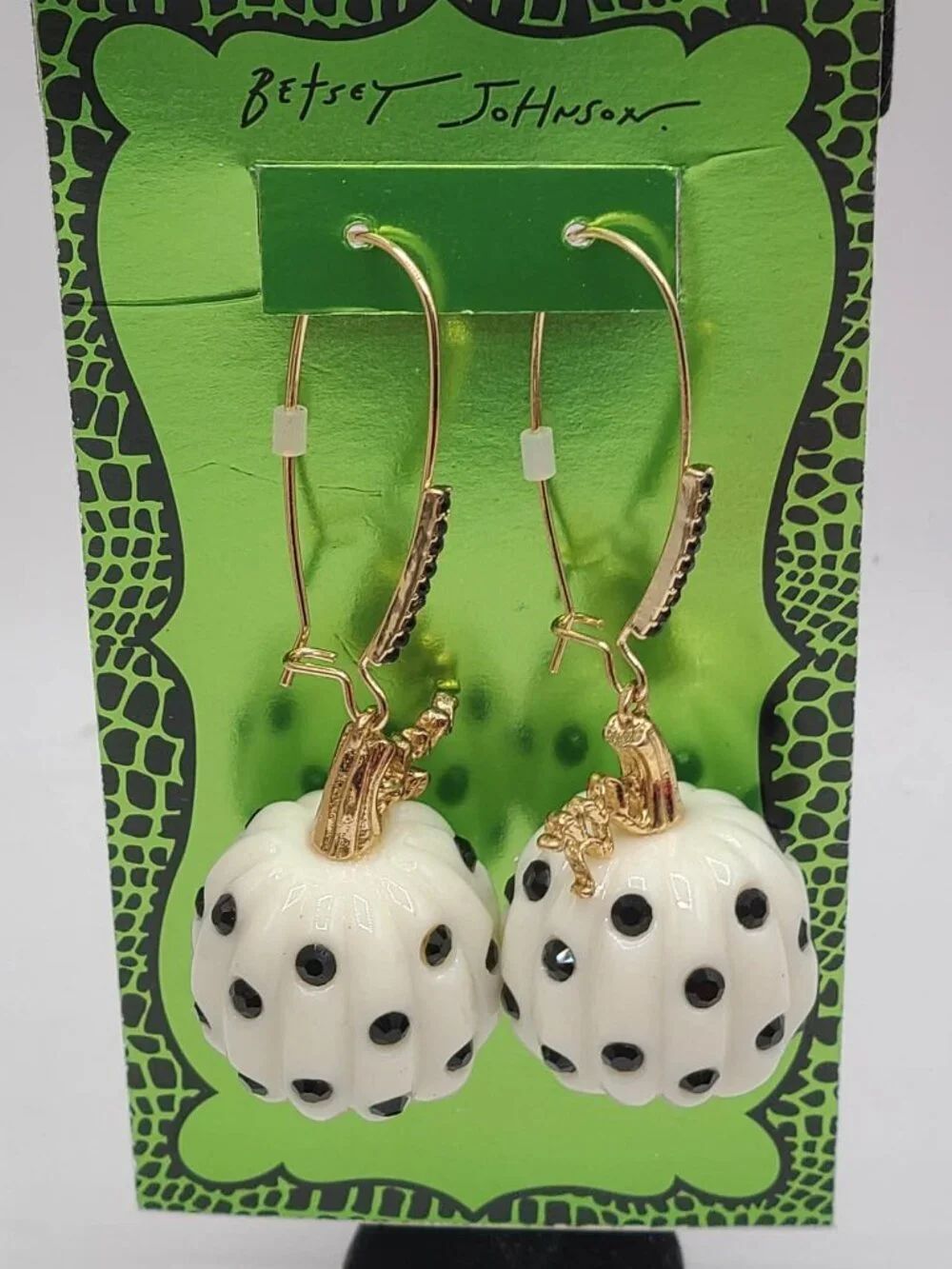 Betsey Johnson Black White Polka Dot Earrings NWT
